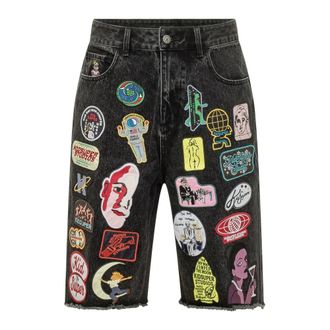 KidSuper Studios Korte Broeken, Heren, Veelkleurig, S, Denim, Patches Denim Short