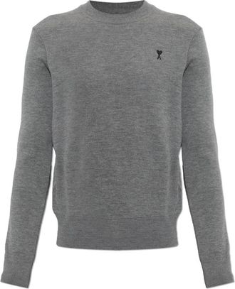 Ami Wool Crew Neck Sweater - Heren - Ronde hals truien - Grijs - M - Wol - Truien & Vesten