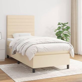 vidaXL Vidaxl - Cama Box Spring Con Colch&oacute;n Tela Color Crema 90x190 Cm