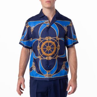 Bally Printed Short-Sleeve Silk Camp Shirt, Size Medium