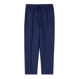 Oltre Cropped Linnenmix Broek - Dames - Straight fit broeken - Blauw - S - Linnen - Broeken