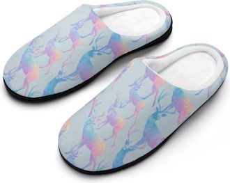 Generic Pastel Colored Deer Funny Mens Cotton Slippers Soft Non-Slip Rubber Sole House Slipper Indoor Outdoor