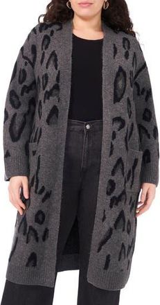 Vince Camuto Animal Jacquard Longline Cardigan in Medium Heather Grey at Nordstrom Rack, Size 2X