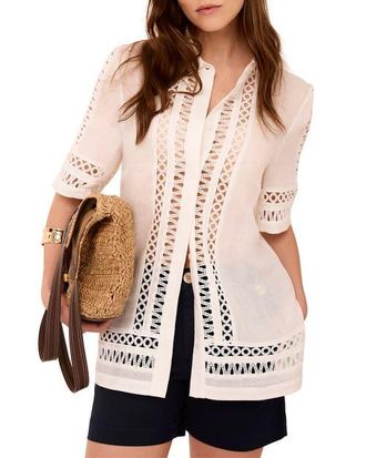 Mint Velvet Ramie Resort Shirt in Ivory at Nordstrom, Size X-Small