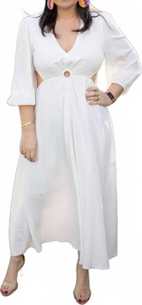Entro Solid V-Neck Long Sleeve Maxi Dress In White