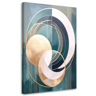 Feeby Cuadro En Lienzo, C&iacute;rculos Y Formas Abstractas Turquesa Dorado, 80x120