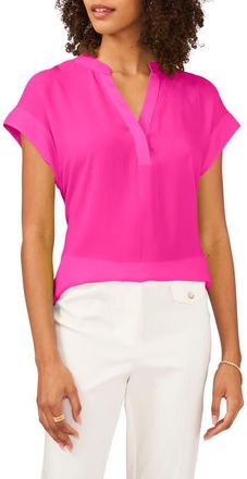 Chaus Split Neck Georgette Blouse in Fiercely Fuchsia at Nordstrom, Size X-Large