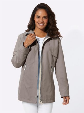 Casual Looks Langjacke CASUAL LOOKS, Damen, Gr. 36, grau (taupe), 100% Polyester, unifarben, Jacken Langjacke