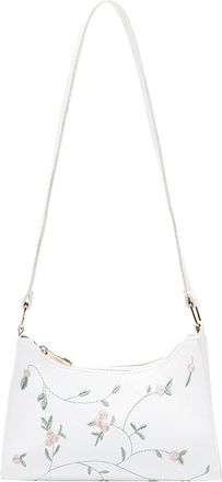 Generic Fashion Women Artificial Leather Embroidery Underarm Bag Phone Bag Shoulder Bag Messenger Bag Laptop Messenger & Shoulder Bags (White, One Size)