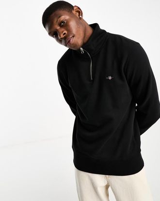 GANT shield logo half zip sweatshirt in black