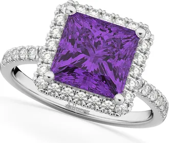 Allurez Princess Cut Halo Amethyst & Diamond Engagement Ring 14K in 3.47Ct/white Gold at Nordstrom, Size 6.5