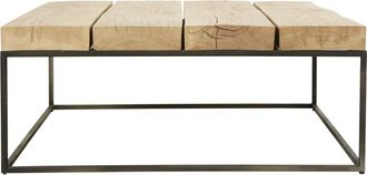 Maisons du monde Mesa de centro cuadrada de roble macizo y metal negro L.95