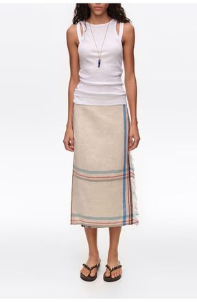Bimba & Lola Linen Straight Striped Midi Wrap Skirt in Ecru at Nordstrom, Size X-Small