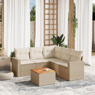 vidaXL Juego De Sof&aacute;s Jard&iacute;n Con Cojines 6 Pzas Rat&aacute;n Sint&eacute;tico Beige Vidaxl