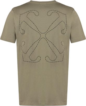 Off-white Mens Cotton Crew-Neck T-Shirt With Back Embroidery Green T-Shirts And Polos