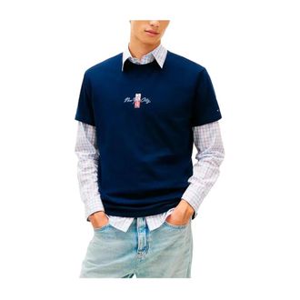 Tommy Hilfiger T-Shirts, male, Blue, Size: XL Sign Block T-Shirt
