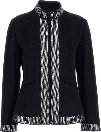 Iri&eacute; Structured Black Jacket with Intricate White Detailing