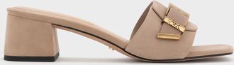 Charles & Keith Whitney Suede & Leather Buckled Block-Heel Mules