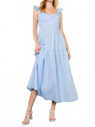 THML Clothing Flutter Sleeve Midi Dress In Pale Blue