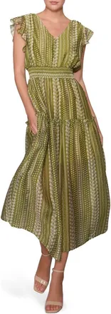 Melloday Flutter Sleeve Maxi Dress in Green at Nordstrom Rack, Size X-Large