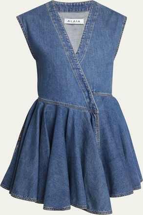 Alaia Sleeveless Denim Wrap Dress
