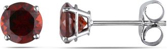 Amour Garnet Stud Earrings In 14K White Gold