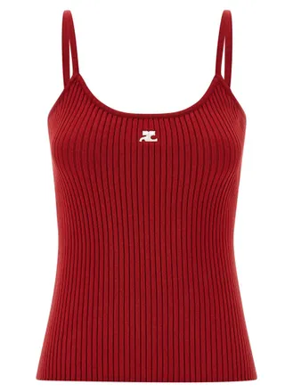 Courr&egrave;ges Red Knitted Scoop Neck Top