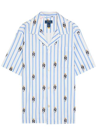 Polo Ralph Lauren Striped Polo-bear Cotton-poplin Sleep Shirt - Blue - XL