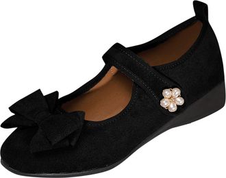 Generic Womens Mary Jane Shoes Bow Comfortable Wedge Shoes Solid Color Breathable Versatile Lightweight Casual Ballet Shoe Work Office Leisure Black