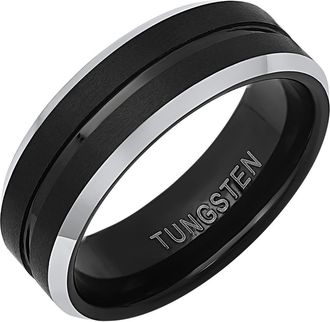 HMY Jewelry Mens Two-Tone Tungsten Ring in Silver/Black at Nordstrom Rack, Size 7