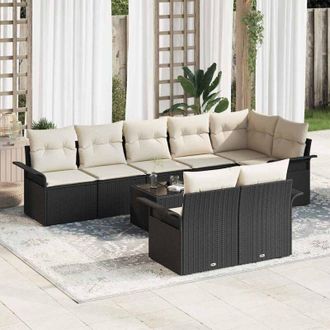 vidaXL Conjunto De Sof&aacute; De Jard&iacute;n Con Coj&iacute;n 9 Pcs Negro Polirat&aacute;n Vidaxl