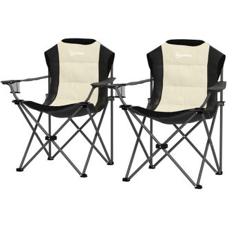 OUTSUNNY Set 2 Sedie Pieghevoli da Campeggio con Portabicchieri e Borse Crema