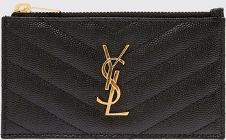 Saint Laurent Portacarte Cassandre in pelle grain de poudre con logo YSL