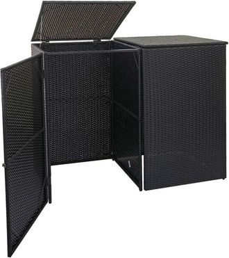 Hhg [nunca Usado] Cubo De Basura 2 Cubos Hhg-257, Cubo De Basura Cubo De Basura, Poly Rattan 2x120l, Negro