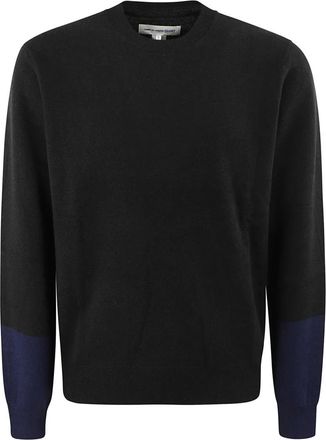 Comme Des Garçons Round-neck Knitwear, male, Black, Size: S Contrast Detail Crew Neck Sweater