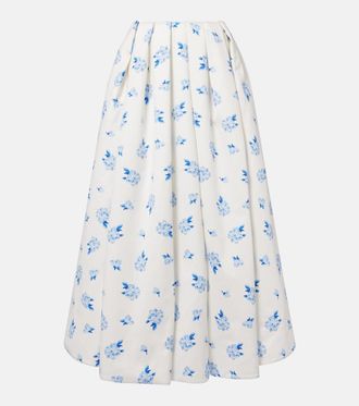 LEO LIN Victoria floral pleated cotton maxi skirt