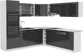 Vicco Cucina angolare completa R-Line, Antracite lucido/bianco, 237 x 60 cm senza piano di lavoro