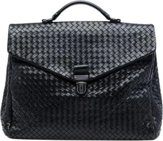 Bottega Veneta Pre-owned Handbags, female, Black, Size: ONE SIZE Pre-owned Woven Nappa Business Bag
