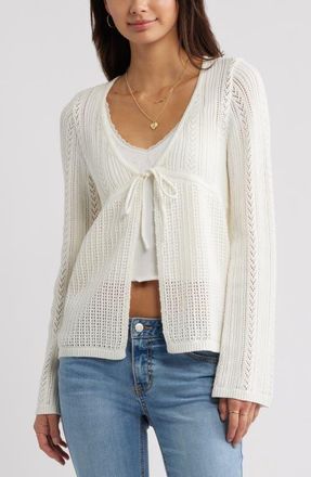 BP. Openstitch Tie Front Cotton Blend Cardigan in Ivory at Nordstrom, Size Xx-Small
