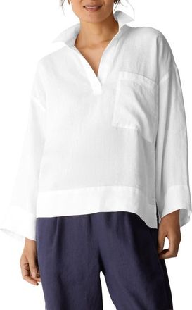 Eileen Fisher Classic Collar Organic Linen Popover Top in White at Nordstrom, Size Xx-Small
