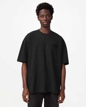 AllSaints Mens Cotton Xander Flocked Logo Oversized T-Shirt, Size: XL