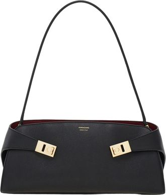 Ferragamo Embossed Leather Shoulder Bag with Gancini Buckle Closure