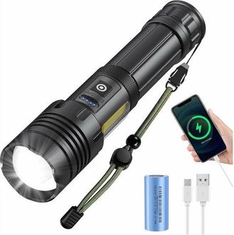 No Brand Linterna Led Recargable Ultra Potente, 3000 L&uacute;menes, Funci&oacute;n De Zoom T&aacute;ctico, Resistente Al Agua, Incluye Bater&iacute;a De 3400 Mah, Ideal Para Acampar Y Co