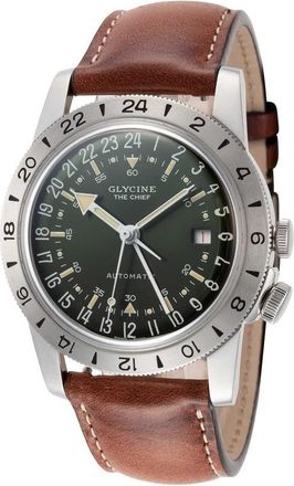 Glycine Airman Vintage The Chief GMT 40 GMT Automatic Green Dial Mens Watch GL0305