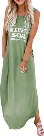 Generic Womens Simple Short Sleeve T Shirt Dress Sleeveless Maxi Boho Daliy O-Neck Womens Dress Summer Denim Dresses for Women (Green, L)