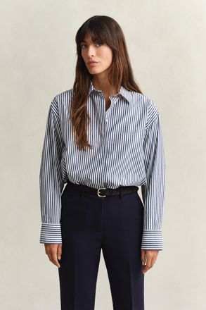 GANT Women Striped Poplin Shirt (40) RICH NAVY