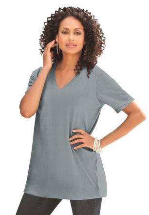 Roaman's Plus Size Cotton Ultimate V-Neck Tee in Gunmetal at Nordstrom, Size 2X