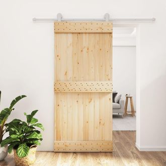 Berkfield Home Sliding Door with Hardware Set 95x210 cm Solid Wood Pine in Brown