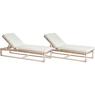 Beliani Conjunto De 2 Tumbonas De Jard&iacute;n De Madera De Acacia Reclinable Con Cojines Blanco Crema Azzanello