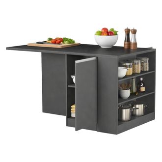 Dmora Isla De Cocina Osvaldo, Mueble De Cocina De 2 Puertas, Mesa Auxiliar De Almacenaje, 100% Made In Italy, 160x90h90 Cm, Antracita Y Pizarra, Con Embalaj
